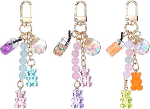 3Pcs Cute Resin Gummy Bear Key Chain, Macaron Bear Keychains, Candy Pendant, Key Ring Accessories, Keychains Car BagKeys Pendant Keyring Jewelry for Girls Women in Saudi Arabia