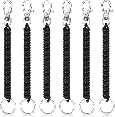 Mozeat Lens 6Pcs Spiral Retractable Spring Coil Keychain Theftproof Anti-lost Stretch Cord Coiled Lanyard With Keyring Lobster Clasp for Wallet Chain, Keys, Cellphone, Black in Saudi Arabia
