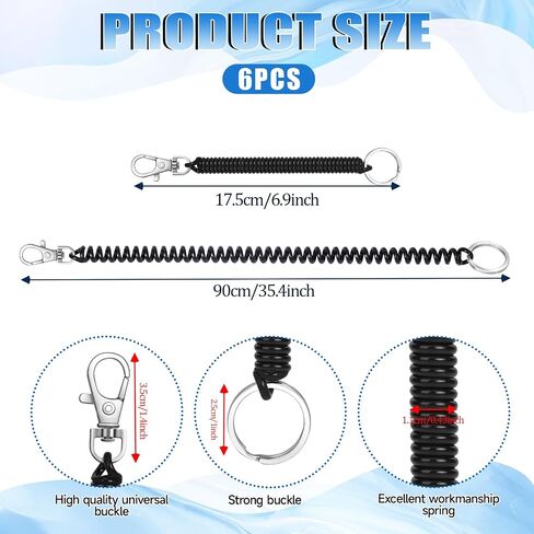 Mozeat Lens 6Pcs Spiral Retractable Spring Coil Keychain Theftproof Anti-lost Stretch Cord Coiled Lanyard With Keyring Lobster Clasp for Wallet Chain, Keys, Cellphone, Black in Saudi Arabia