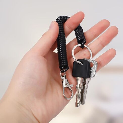 Mozeat Lens 6Pcs Spiral Retractable Spring Coil Keychain Theftproof Anti-lost Stretch Cord Coiled Lanyard With Keyring Lobster Clasp for Wallet Chain, Keys, Cellphone, Black in Saudi Arabia