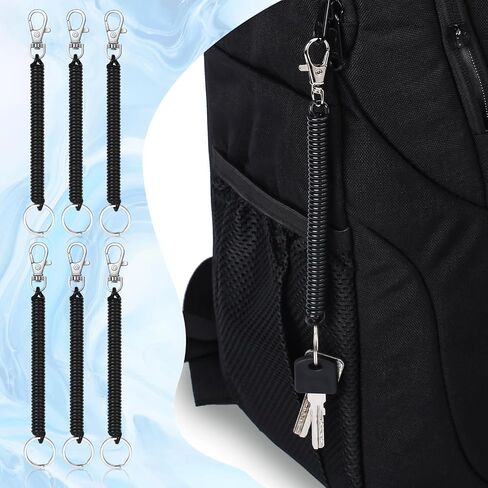 Mozeat Lens 6Pcs Spiral Retractable Spring Coil Keychain Theftproof Anti-lost Stretch Cord Coiled Lanyard With Keyring Lobster Clasp for Wallet Chain, Keys, Cellphone, Black in Saudi Arabia