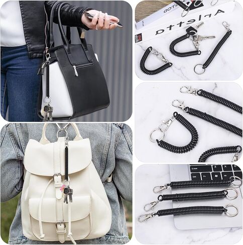 Mozeat Lens 6Pcs Spiral Retractable Spring Coil Keychain Theftproof Anti-lost Stretch Cord Coiled Lanyard With Keyring Lobster Clasp for Wallet Chain, Keys, Cellphone, Black in Saudi Arabia