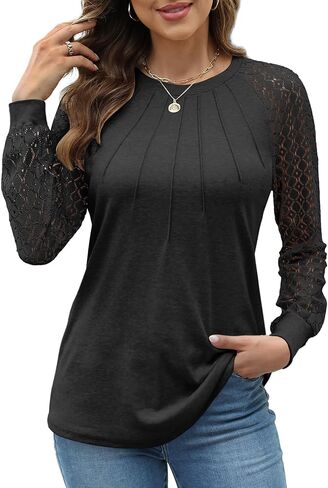 Womens Tops Dressy Business Casual Blouses Cute Soft Lace Long Sleeve Work Shirts Fall Clothes in Kuwait