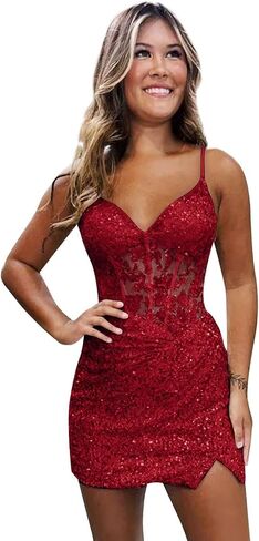 Noras dress Sequin Spaghetti Straps Homecoming Dress Short Wine Red Bodycon Corset Waist Cocktail Dresses for Teens 2 in Saudi Arabia