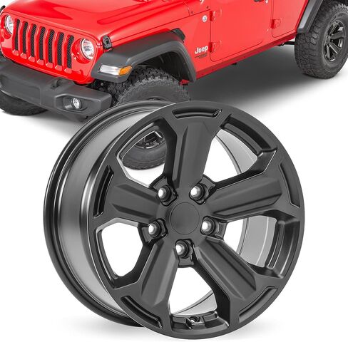 عجلة ريكون Quadratec مقاس 17 بوصة، باللون الأسود الساتان - نمط مسمار 5x5 مع مساحة خلفية 5.2 بوصة - 17x8.5 (+11 مم إزاحة) - تناسب Jeep JT، WJ، WK، WK2، JK، JL، JKU، JLU 1999-2022 - عجلة مركزية بغطاء مركزي in Saudi Arabia