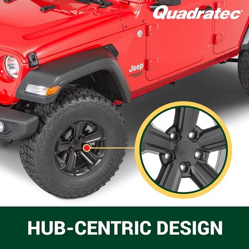 عجلة ريكون Quadratec مقاس 17 بوصة، باللون الأسود الساتان - نمط مسمار 5x5 مع مساحة خلفية 5.2 بوصة - 17x8.5 (+11 مم إزاحة) - تناسب Jeep JT، WJ، WK، WK2، JK، JL، JKU، JLU 1999-2022 - عجلة مركزية بغطاء مركزي in Saudi Arabia
