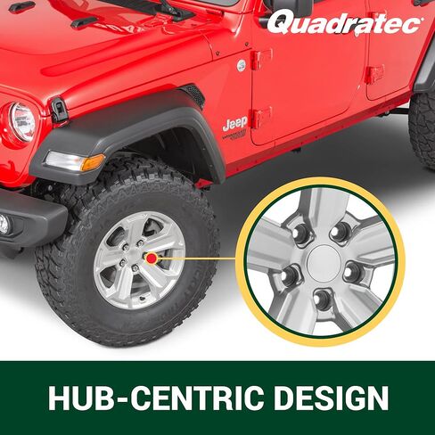عجلة ريكون Quadratec مقاس 17 بوصة، باللون الأسود الساتان - نمط مسمار 5x5 مع مساحة خلفية 5.2 بوصة - 17x8.5 (+11 مم إزاحة) - تناسب Jeep JT، WJ، WK، WK2، JK، JL، JKU، JLU 1999-2022 - عجلة مركزية بغطاء مركزي in Kuwait