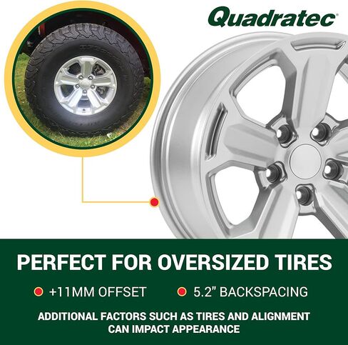 عجلة ريكون Quadratec مقاس 17 بوصة، باللون الأسود الساتان - نمط مسمار 5x5 مع مساحة خلفية 5.2 بوصة - 17x8.5 (+11 مم إزاحة) - تناسب Jeep JT، WJ، WK، WK2، JK، JL، JKU، JLU 1999-2022 - عجلة مركزية بغطاء مركزي in Kuwait