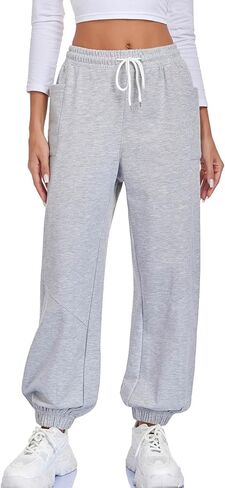 سراويل رياضية نسائية فضفاضة عالية الخصر من Oymyakon، سراويل رياضية مريحة للتمرين في صالة الألعاب الرياضية، سراويل سفلية قطنية للاستراحة in Kuwait