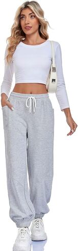 سراويل رياضية نسائية فضفاضة عالية الخصر من Oymyakon، سراويل رياضية مريحة للتمرين في صالة الألعاب الرياضية، سراويل سفلية قطنية للاستراحة in Kuwait