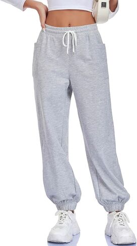 سراويل رياضية نسائية فضفاضة عالية الخصر من Oymyakon، سراويل رياضية مريحة للتمرين في صالة الألعاب الرياضية، سراويل سفلية قطنية للاستراحة in Kuwait