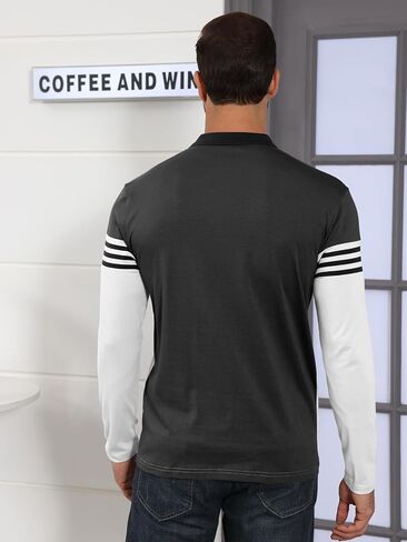 Men's Polo Shirts Long Sleeve Vintage Striped Golf Polo Casual Collared Slim Fit Cotton Shirts in Kuwait