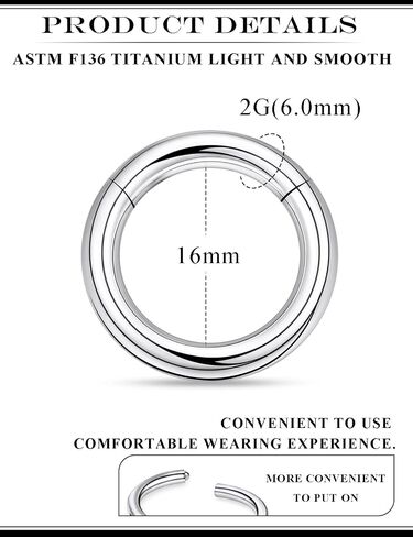 20G 18G 16G 14G 12G 10G 8G 6G 4G 2G Nose Rings Hoops Astm F136 Titanium Clicker Septum Lip Ring Tragus Helix Daith Rook Conch Snug Cartilage Lobe Earrings Hoop Piercing Jewelry For Women Men in Saudi Arabia