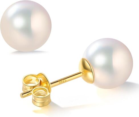 Akoya Cultured Pearl Earrings Round – 925 Sterling Silver Hypoallergenic Pearl Studs for Women in Kuwait