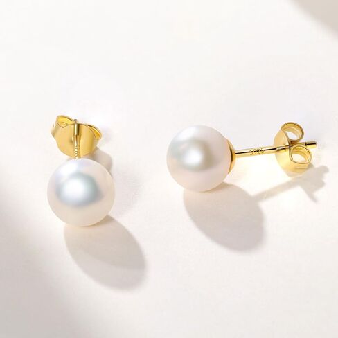 Akoya Cultured Pearl Earrings Round – 925 Sterling Silver Hypoallergenic Pearl Studs for Women in Kuwait