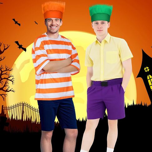 Jecery 5 Pcs Halloween Brothers Costume Adults with Striped T-shirt Orange and Green Hairy Headband Fake Collar Purple Belt in Saudi Arabia