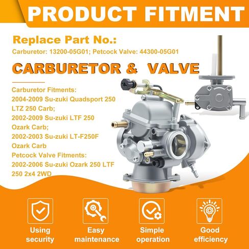 Triumilynn Carburetor for Su-zu-ki LTF 250 Ozark 2002-2009, for Su-zu-ki LTZ 250 Quadsport 250 Carb 2004-2009, for Su-zu-ki LT-F250F Ozark 2002-2003, Replace# 13200-05G01 in Kuwait