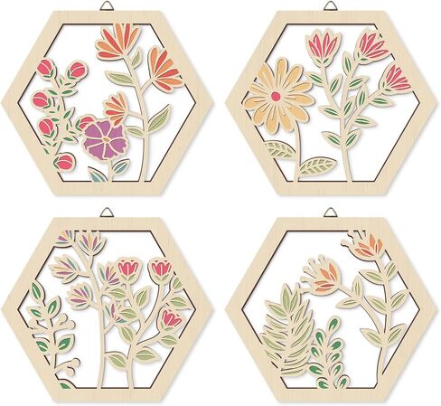 HOURIA 4pcs Funny Black Cat Wall Decor,11.2 * 9.8 Inches Boho Floral Cat Wood Signs,Kitty Flower Market Wall Art,Peeking Cat Decorations for Home Pet Shop,Cat Lover Gifts in Kuwait