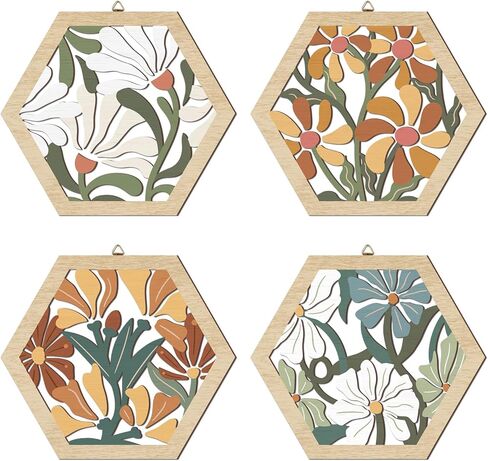 HOURIA 4pcs Funny Black Cat Wall Decor,11.2 * 9.8 Inches Boho Floral Cat Wood Signs,Kitty Flower Market Wall Art,Peeking Cat Decorations for Home Pet Shop,Cat Lover Gifts in Kuwait