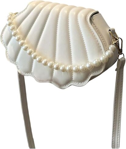 MakeMeChic Women's Seashell Shape Pearl Croccbody Handbag Leather Flap Adjustable Strap Shoulder Bag in Saudi Arabia