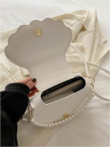 MakeMeChic Women's Seashell Shape Pearl Croccbody Handbag Leather Flap Adjustable Strap Shoulder Bag in Saudi Arabia