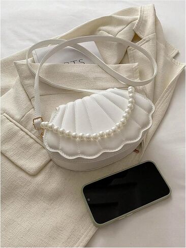MakeMeChic Women's Seashell Shape Pearl Croccbody Handbag Leather Flap Adjustable Strap Shoulder Bag in Saudi Arabia