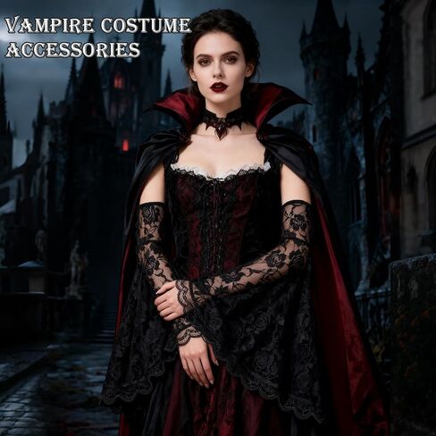 American Trends 1 Pair Womens Lace Bell Sleeves Gothic Witch Lace Mesh Arm Sleeve Vampire Accessory in Saudi Arabia