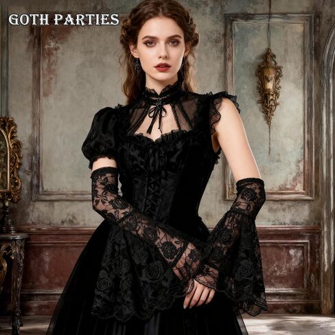 American Trends 1 Pair Womens Lace Bell Sleeves Gothic Witch Lace Mesh Arm Sleeve Vampire Accessory in Saudi Arabia