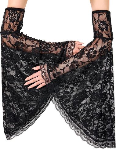 American Trends 1 Pair Womens Lace Bell Sleeves Gothic Witch Lace Mesh Arm Sleeve Vampire Accessory in Saudi Arabia