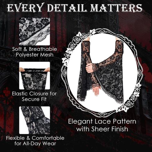 American Trends 1 Pair Womens Lace Bell Sleeves Gothic Witch Lace Mesh Arm Sleeve Vampire Accessory in Saudi Arabia