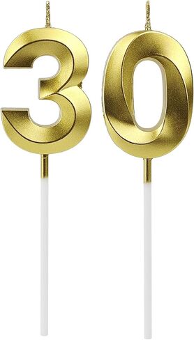 30th Birthday Candles for Cake, Number Candles Decoration, Gold Birthday Cake Toppers for Men Women Anniversary Celebration (30th, Gold) in Saudi Arabia