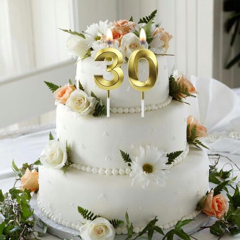30th Birthday Candles for Cake, Number Candles Decoration, Gold Birthday Cake Toppers for Men Women Anniversary Celebration (30th, Gold) in Saudi Arabia