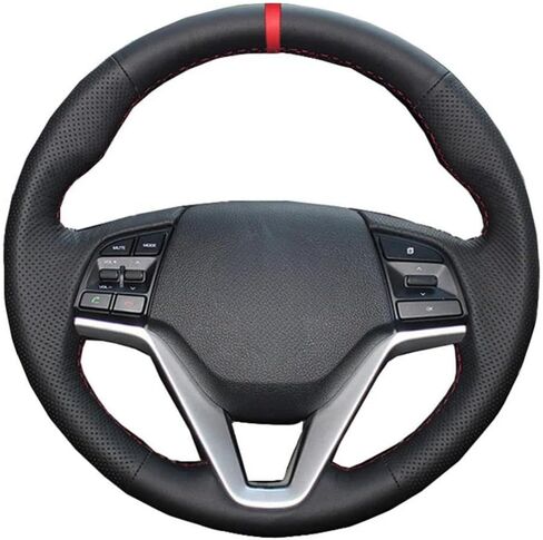 Black Car Steering Wheel Cover Leather Hand-Stitched, for Hyundai Tucson 3 2015 2016 2017 2018 2019 Funda Volante in Saudi Arabia