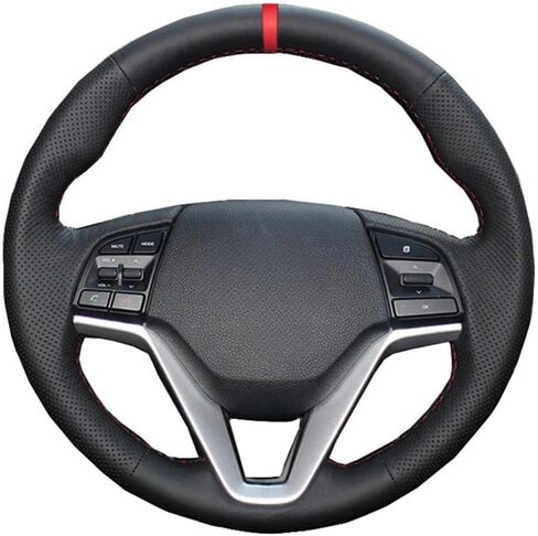 Black Car Steering Wheel Cover Leather Hand-Stitched, for Hyundai Tucson 3 2015 2016 2017 2018 2019 Funda Volante in Saudi Arabia