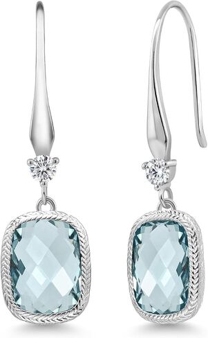 Gem Stone King 4.60 Cttw Simulated Aquamarine Drop Dangle Earrings for Women | 925 Sterling Silver | 13X9MM Cushion Checkerboard Cut | Fine Jewelry Gifts for Her Mom Women Wife in Saudi Arabia