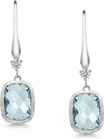 Gem Stone King 4.60 Cttw Simulated Aquamarine Drop Dangle Earrings for Women | 925 Sterling Silver | 13X9MM Cushion Checkerboard Cut | Fine Jewelry Gifts for Her Mom Women Wife in Saudi Arabia