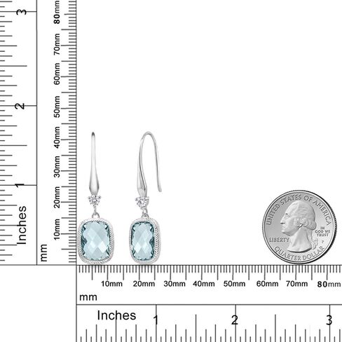Gem Stone King 4.60 Cttw Simulated Aquamarine Drop Dangle Earrings for Women | 925 Sterling Silver | 13X9MM Cushion Checkerboard Cut | Fine Jewelry Gifts for Her Mom Women Wife in Saudi Arabia