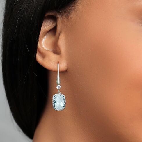 Gem Stone King 4.60 Cttw Simulated Aquamarine Drop Dangle Earrings for Women | 925 Sterling Silver | 13X9MM Cushion Checkerboard Cut | Fine Jewelry Gifts for Her Mom Women Wife in Saudi Arabia