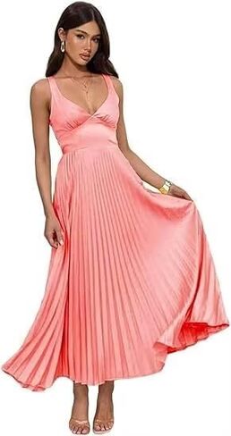 فساتين وصيفات العروس للسيدات من الساتان على شكل حرف A مطوي طويل رسمي للحفلات الراقصة وأشرطة واسعة in Kuwait