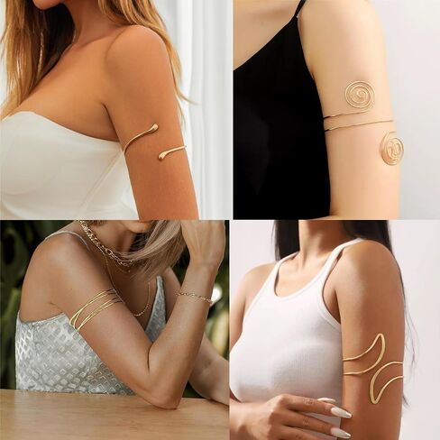 7 Pcs Gold Arm Cuff Jewelry for Women, Adjustable Upper Arm Cuff Bracelet Bangle, Plus Size Arm Cuff Jewelry, Boho Goddess Armlet, Upper Arm Band for Wedding Party in Saudi Arabia
