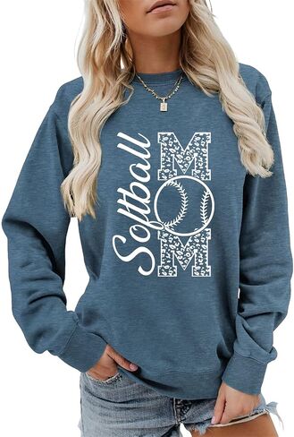 Softball Mom Sweatshirt, Softball Lover Shirt Women Casual Crewneck Softball Game Day Pullover Sport Mama Tops in Saudi Arabia