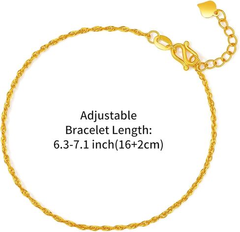 24K Solid Gold Bracelets for Women, Real Pure Gold Simple Dainty Jewelry Gold Chain Bracelet for Men Girlfriend Boyfriend Couples Lovers Gifts in Kuwait