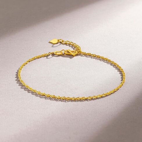 24K Solid Gold Bracelets for Women, Real Pure Gold Simple Dainty Jewelry Gold Chain Bracelet for Men Girlfriend Boyfriend Couples Lovers Gifts in Kuwait