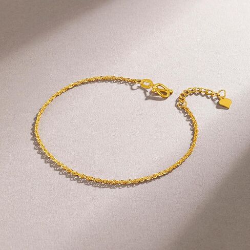 24K Solid Gold Bracelets for Women, Real Pure Gold Simple Dainty Jewelry Gold Chain Bracelet for Men Girlfriend Boyfriend Couples Lovers Gifts in Kuwait