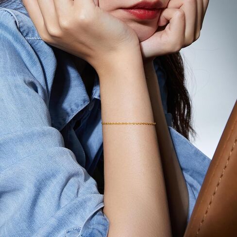 24K Solid Gold Bracelets for Women, Real Pure Gold Simple Dainty Jewelry Gold Chain Bracelet for Men Girlfriend Boyfriend Couples Lovers Gifts in Kuwait