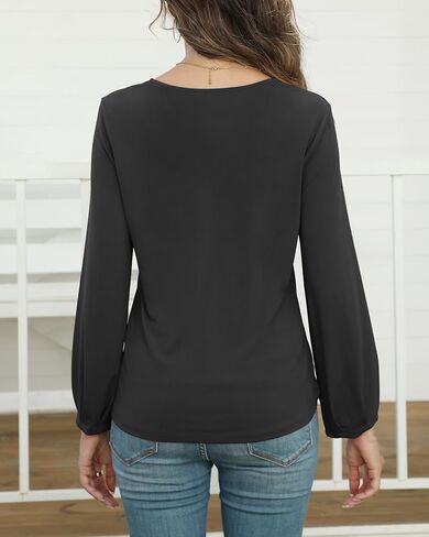 قمصان نسائية أنيقة برقبة على شكل V وأكمام طويلة وقمصان فضفاضة وأكمام منتفخة وبلوزات عمل غير رسمية ملابس خريفية أنيقة in Kuwait