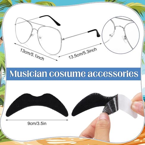Mepase 4 Pcs 80s Halloween Costume for Men Outfit Cosplay Set Hawaiian Shirt Black Curly Wig Silver Frame Glasses Mustache in Saudi Arabia