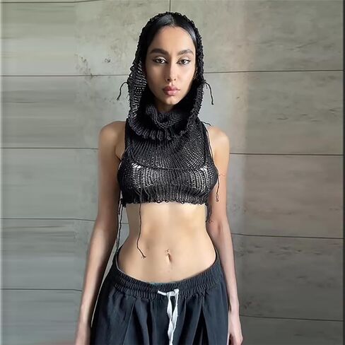 Hoodies Knit Vest Top for Women Y2k Sleeveless Hooded Sweater Crochet Going Out Tops Fashion Streetwear in Kuwait