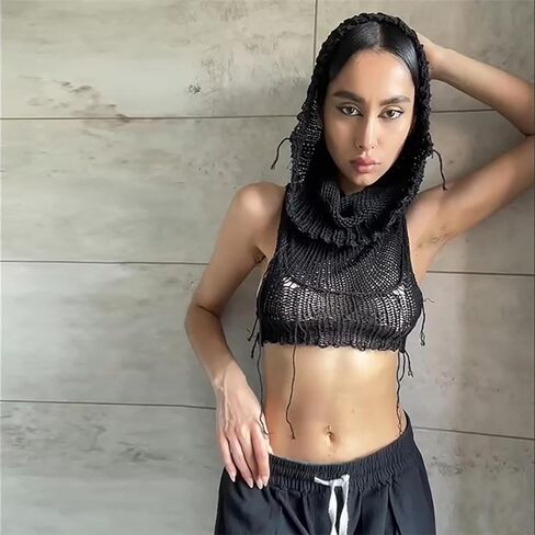 Hoodies Knit Vest Top for Women Y2k Sleeveless Hooded Sweater Crochet Going Out Tops Fashion Streetwear in Kuwait