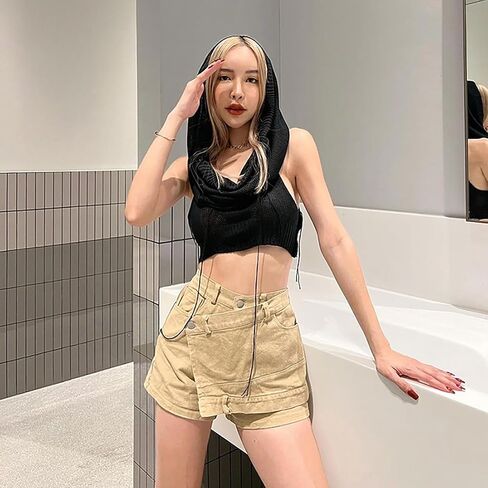 Hoodies Knit Vest Top for Women Y2k Sleeveless Hooded Sweater Crochet Going Out Tops Fashion Streetwear in Kuwait